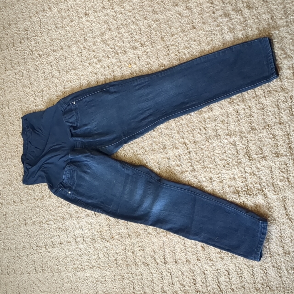 Fade to Blue Denim (S)- Maternity Skinny Jeans, Dark Wash